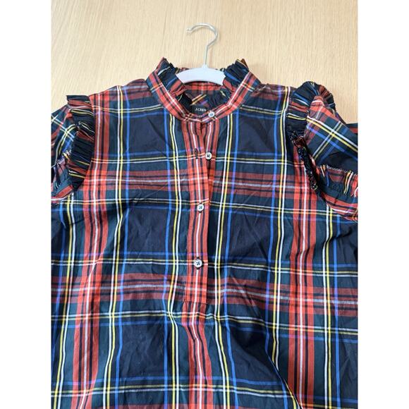 J Crew Women's Popover Shirt Top Sz XS Stewart Tartan Plaid Ruffle Classic - Picture 7 of 11